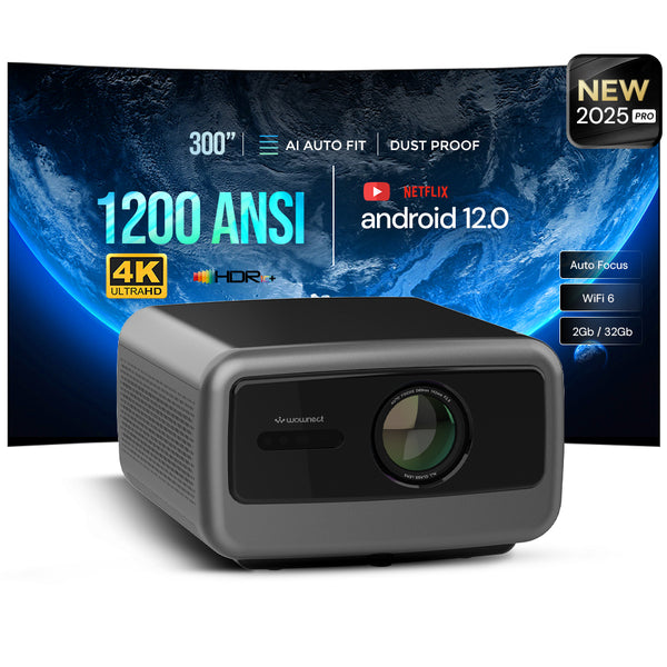 Wownect Pro Smart Android 12.0 Projector 4K FHD 1080P| 1200 ANSI [Auto Focus/Auto Keystone] 2G+32G Wifi 6 BT 5.0| Home Theater Movie Projector Screen upto 300" [Dust-proof| Fully Sealed]